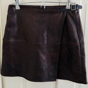 Max Studio Dark Brown faux leather Mini Skirt with side buckle